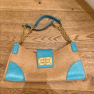 Turquoise Accent Woven Shoulder Bag Ralph Lauren